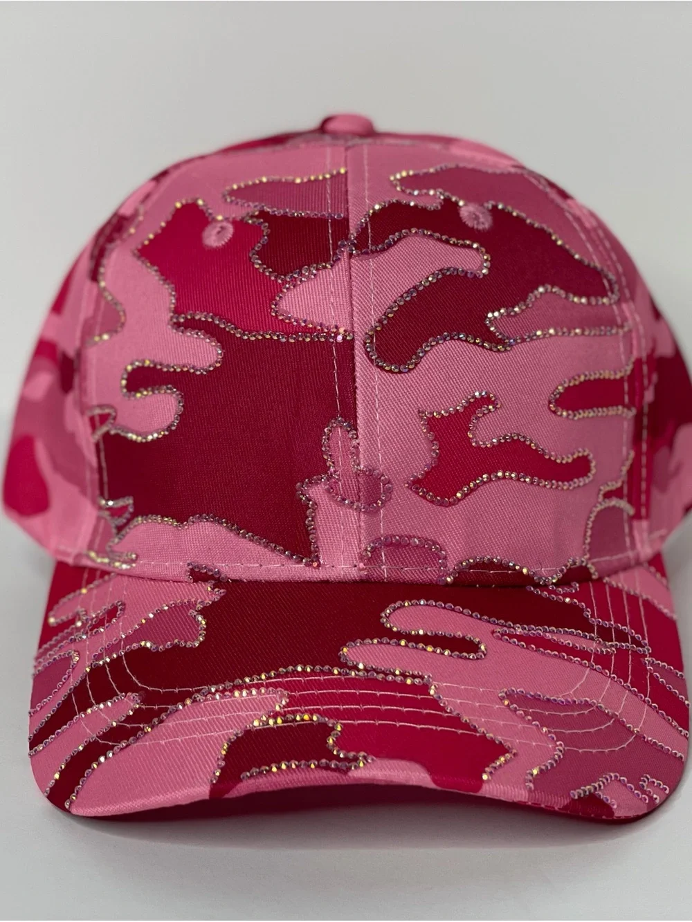 Custom Pink Camouflage women Baseball Cap with Rhinestone Accents